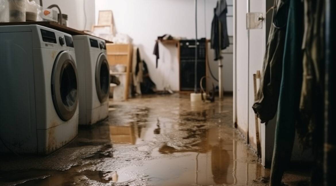 water damage in the basement due to flooding. Generative AI